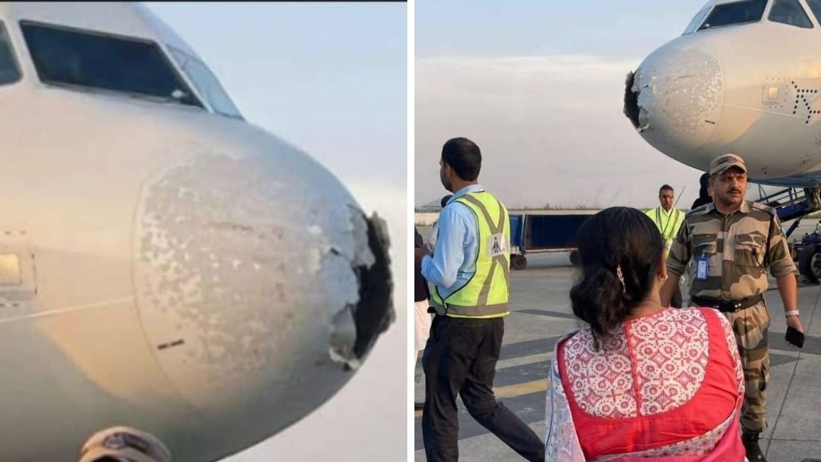 Panic on board as IndiGo flight hit by hailstorm, lands in Srinagar with damaged nose
